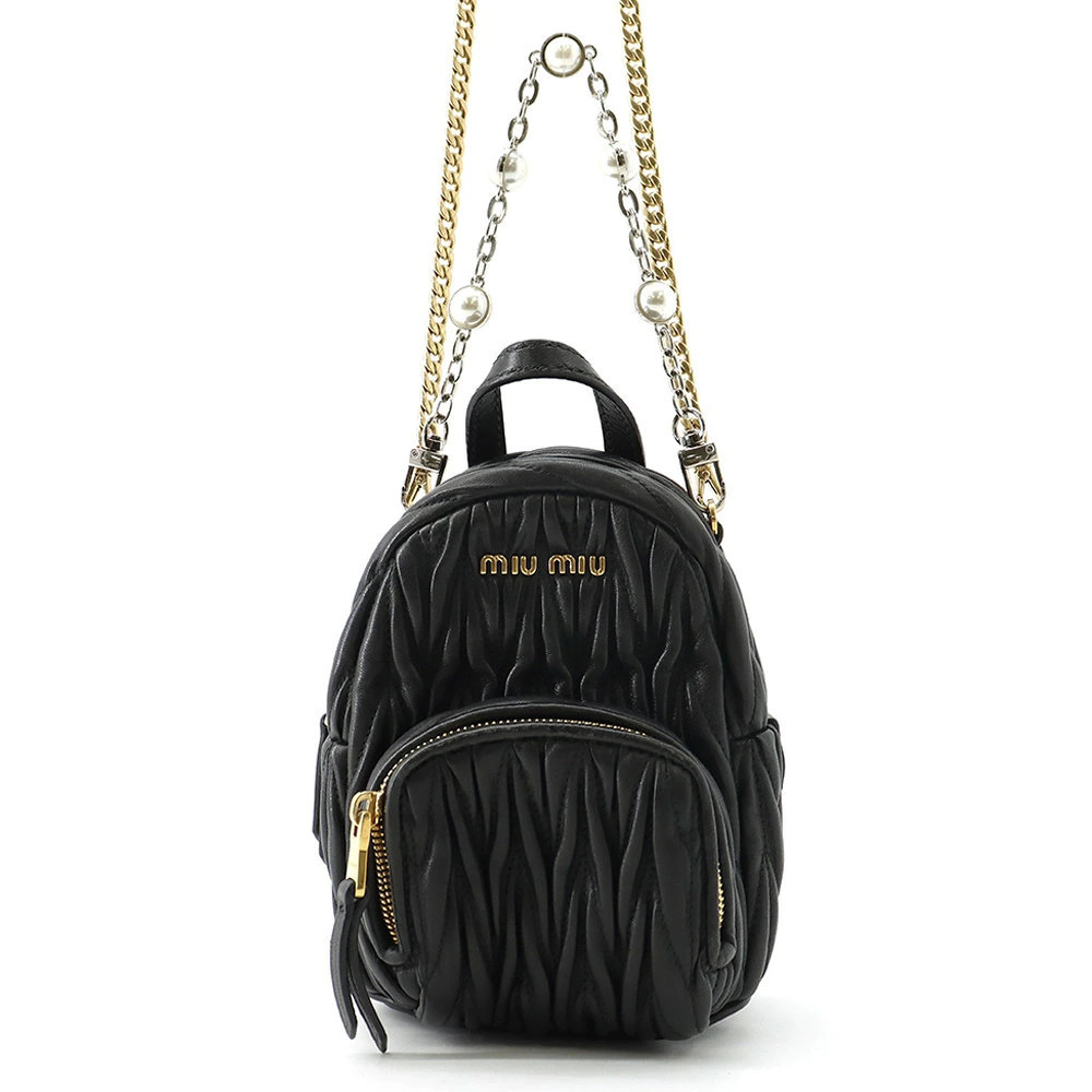 Miu Miu Chain Quilted Leather Shoulder Bag Black